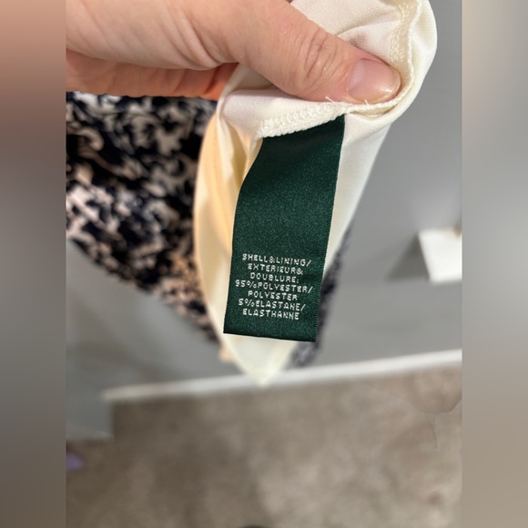 Lauren Ralph Lauren Floral Navy Ivory Ruched Sheath Short Sleeve Dress Size 12 - Picture 6 of 10